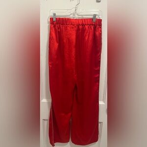 Rachel Zoe Red Satin Rhinestone Trim Wide Leg Elastic Waist